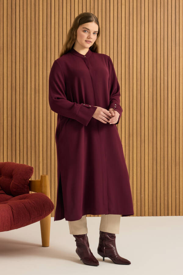 Bordo Dokuma Uzun Tunik - 1