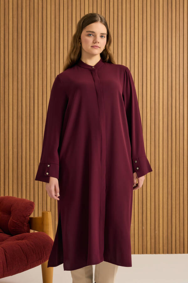 Bordo Dokuma Uzun Tunik - 3