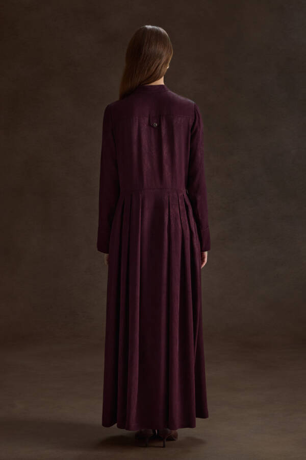 Bordo Dokusu Desenli Jakar Rayon Viscon Elbise - 7