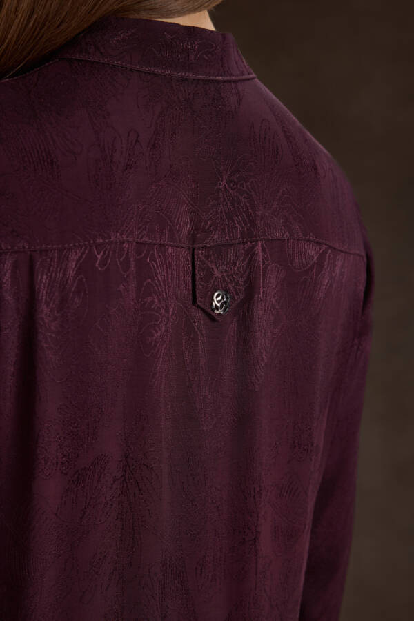 Bordo Dokusu Desenli Jakar Rayon Viscon Elbise - 6