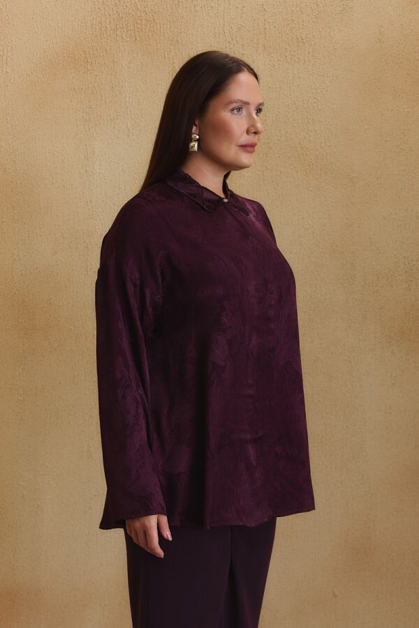 Bordo Dokusu Desenli Rayon Gömlek - 3