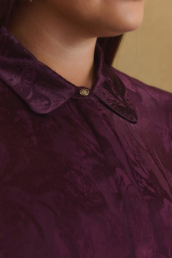 Bordo Dokusu Desenli Rayon Gömlek - 4