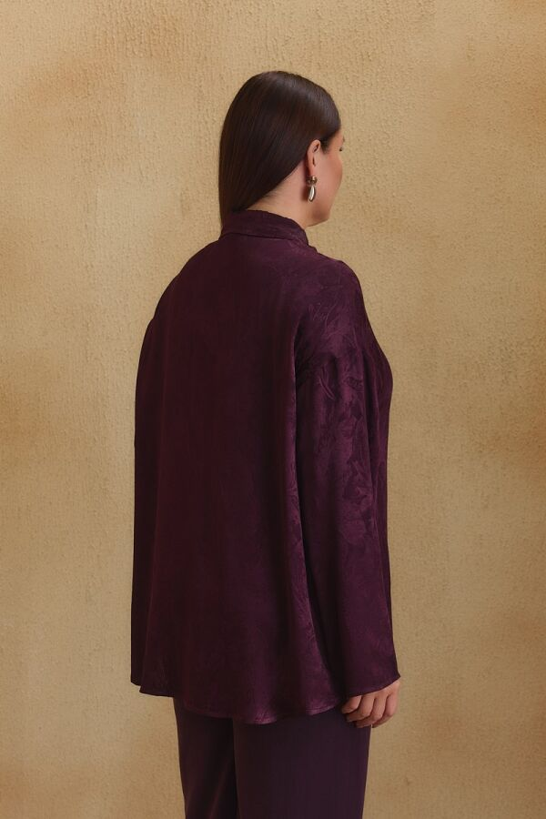 Bordo Dokusu Desenli Rayon Gömlek - 5