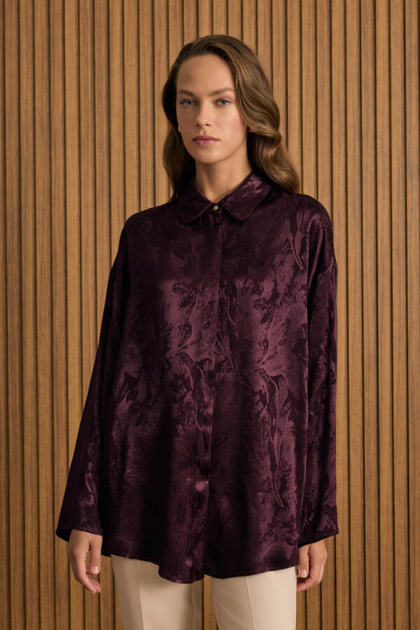 Bordo Dokusu Desenli Rayon Gömlek - 3