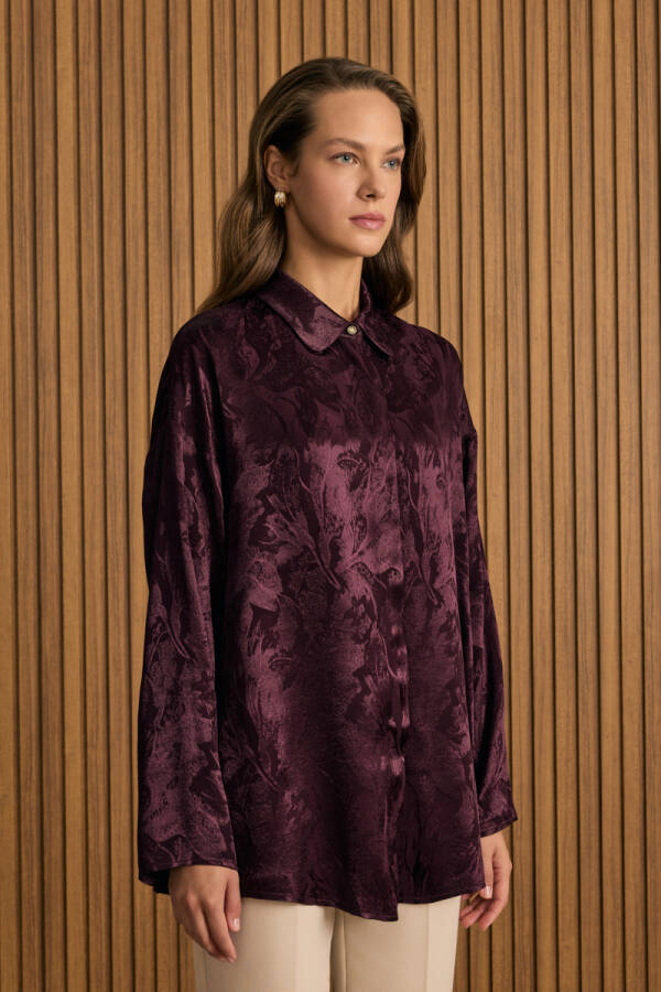 Bordo Dokusu Desenli Rayon Gömlek - 4