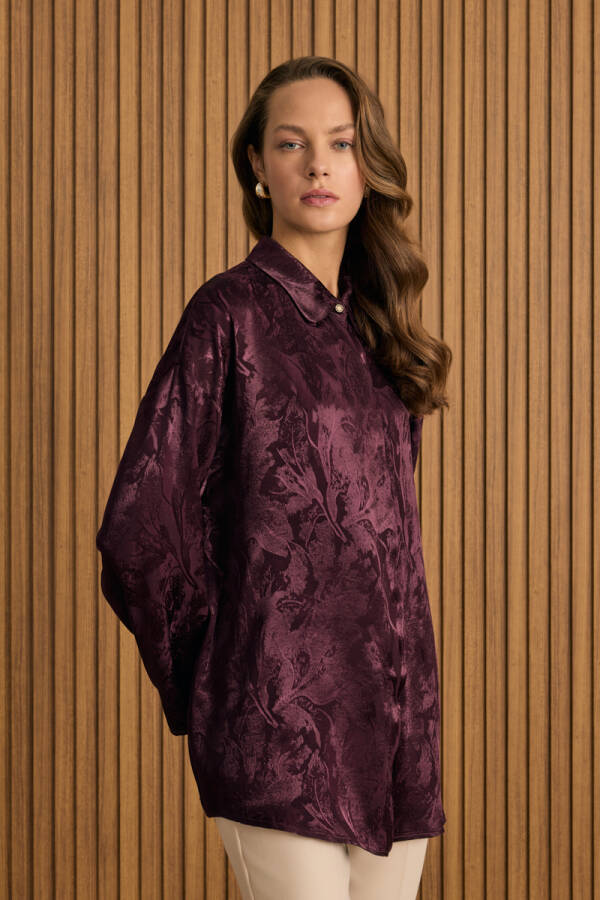 Bordo Dokusu Desenli Rayon Gömlek - 1