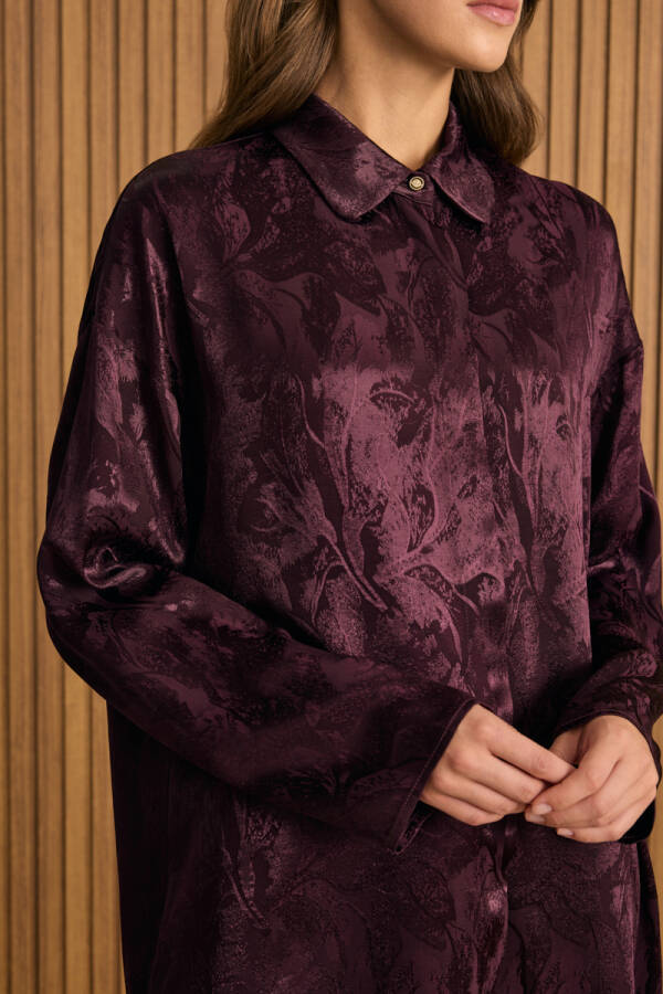 Bordo Dokusu Desenli Rayon Gömlek - 5