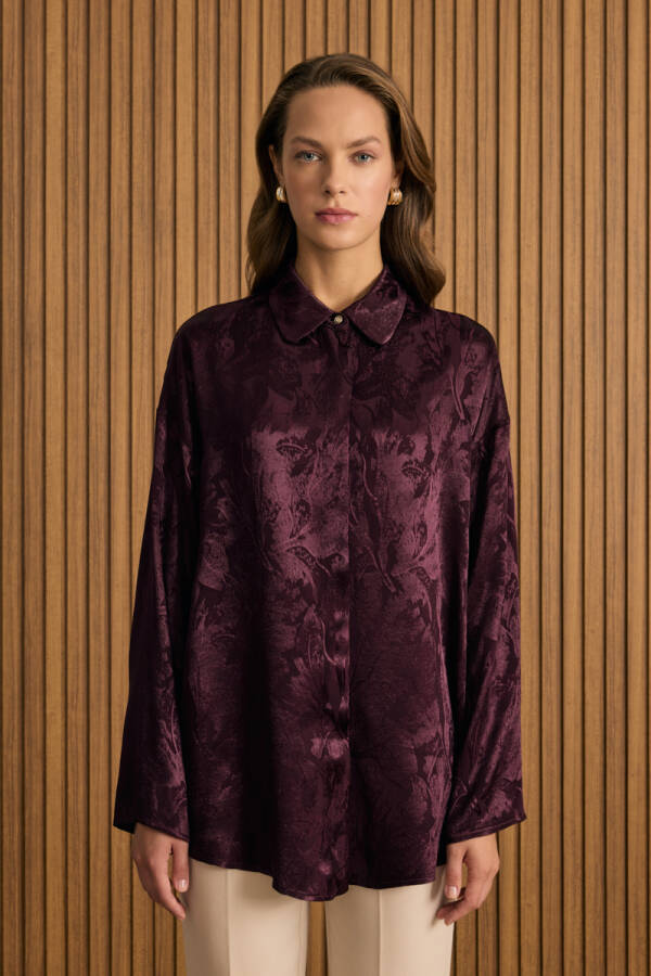 Bordo Dokusu Desenli Rayon Gömlek - 2