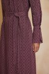 Bordo Eteği Sulu Desenli Elbise - 5