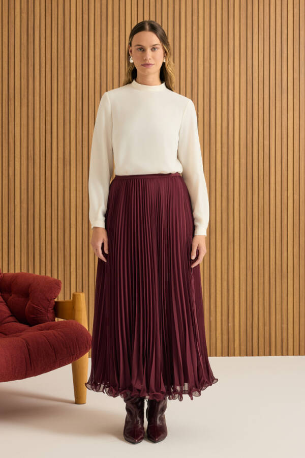 Bordo Etek Ucu Misinalı Piliseli Etek - Aker (1)