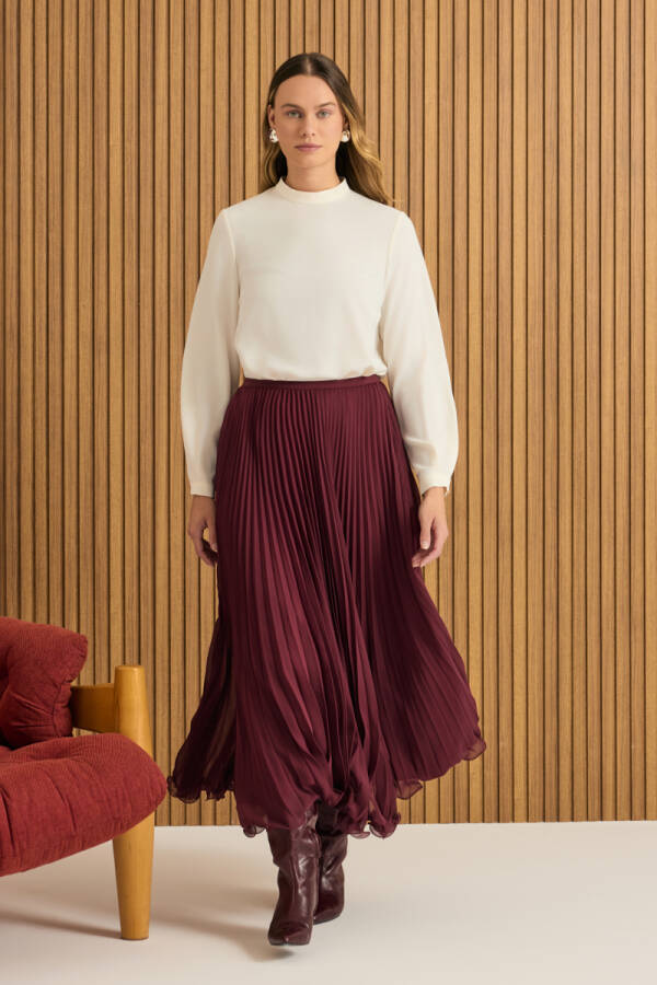 Bordo Etek Ucu Misinalı Piliseli Etek - 1