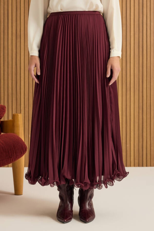 Bordo Etek Ucu Misinalı Piliseli Etek - 3