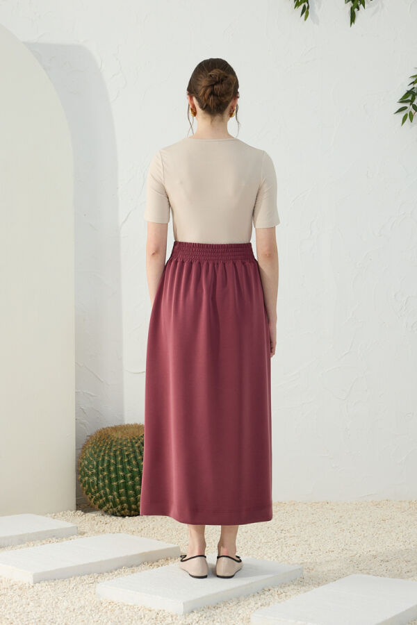 Bordo Geniş Lastik Detaylı Etek - 6