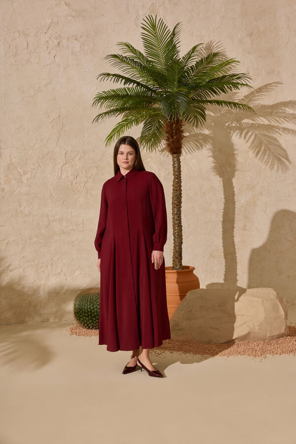 Bordo Godeli Modal Elbise - Aker