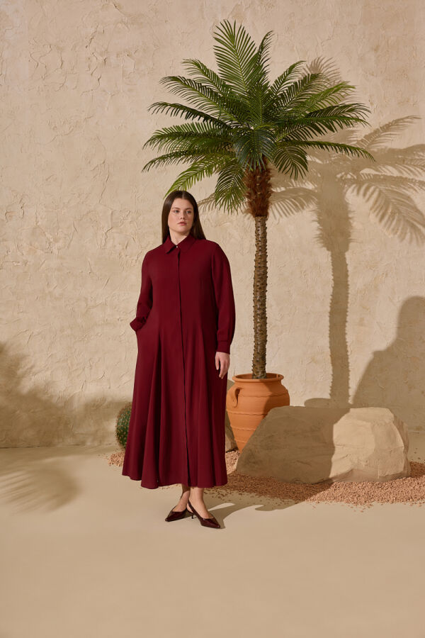Bordo Godeli Modal Elbise - Aker (1)