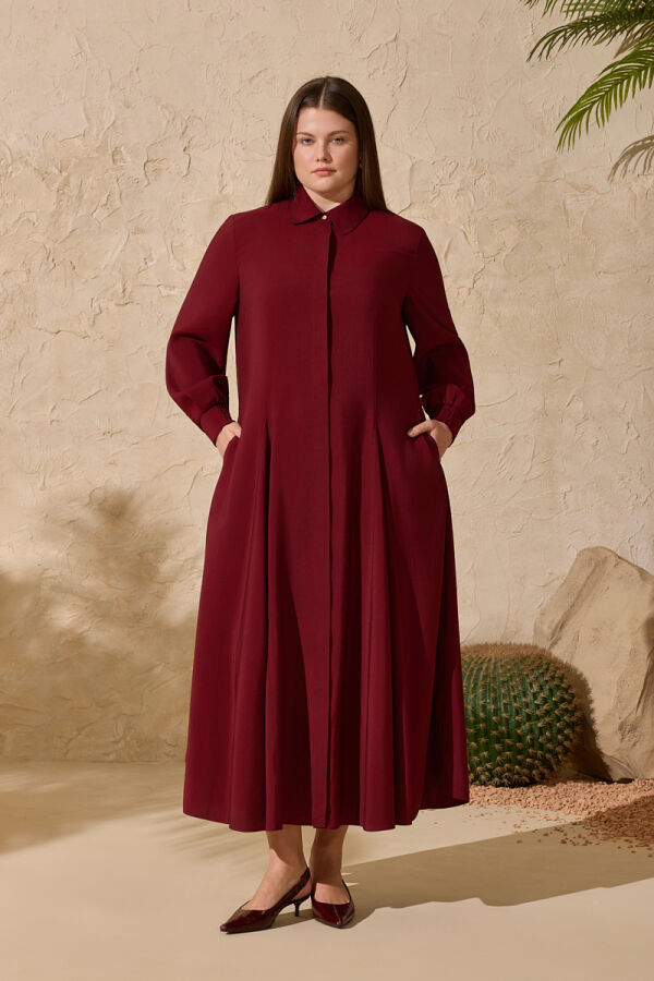 Bordo Godeli Modal Elbise - 4