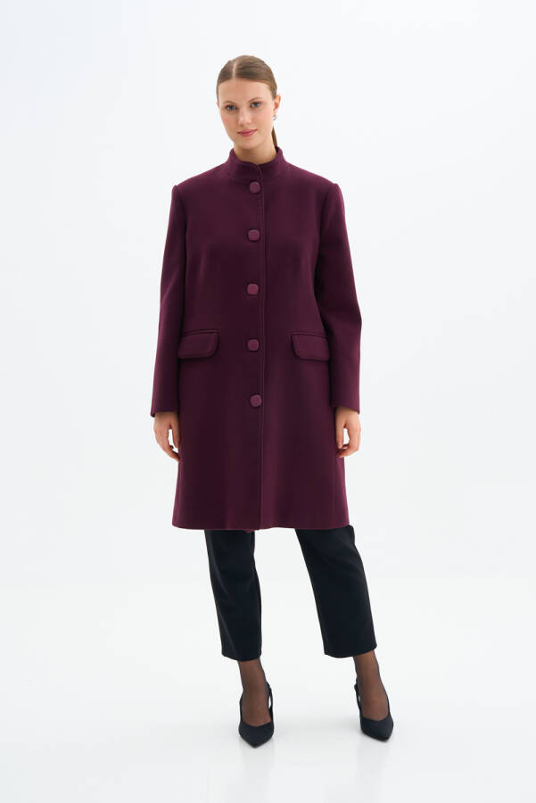 Bordo Hakim Yaka Kaşe Kaban - Aker