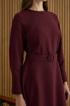Bordo Kemerli Evaze Elbise - 6