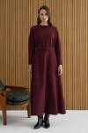 Bordo Kemerli Evaze Elbise - 3