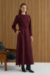 Bordo Kemerli Evaze Elbise - 4