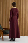 Bordo Kemerli Evaze Elbise - 7