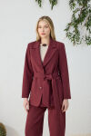 Bordo Kuşaklı Klasik Ceket - 3