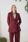Bordo Kuşaklı Klasik Ceket - 4