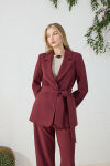Bordo Kuşaklı Klasik Ceket - 5