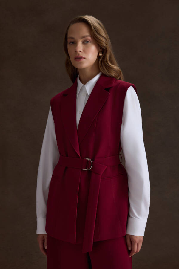 Bordo Metal Toka Kuşaklı Yelek - Aker