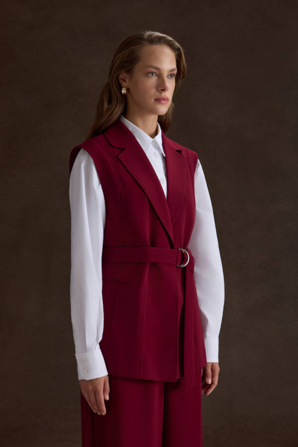 Bordo Metal Toka Kuşaklı Yelek - 3