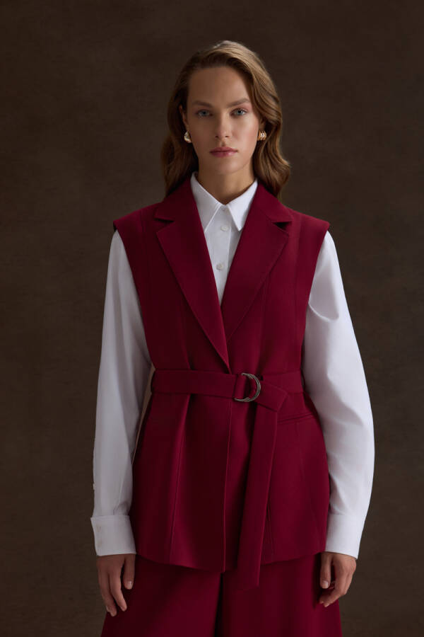 Bordo Metal Toka Kuşaklı Yelek - 2
