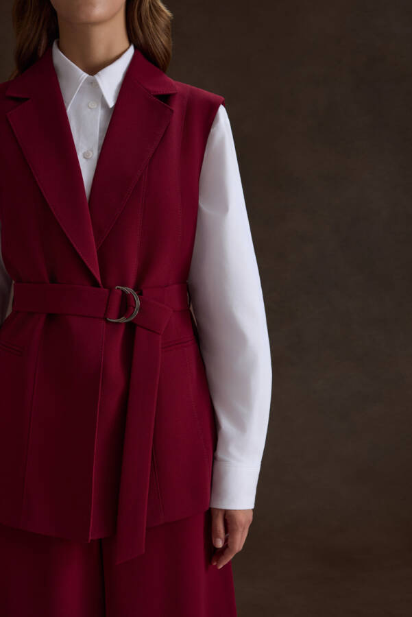 Bordo Metal Toka Kuşaklı Yelek - 4