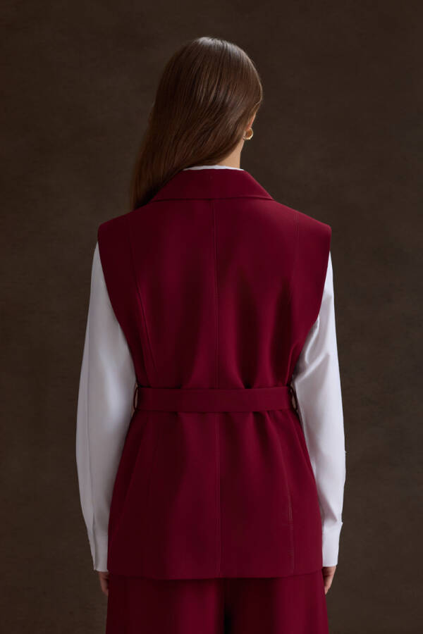 Bordo Metal Toka Kuşaklı Yelek - 5