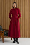 Bordo Metal Tokalı Modal Elbise - 3