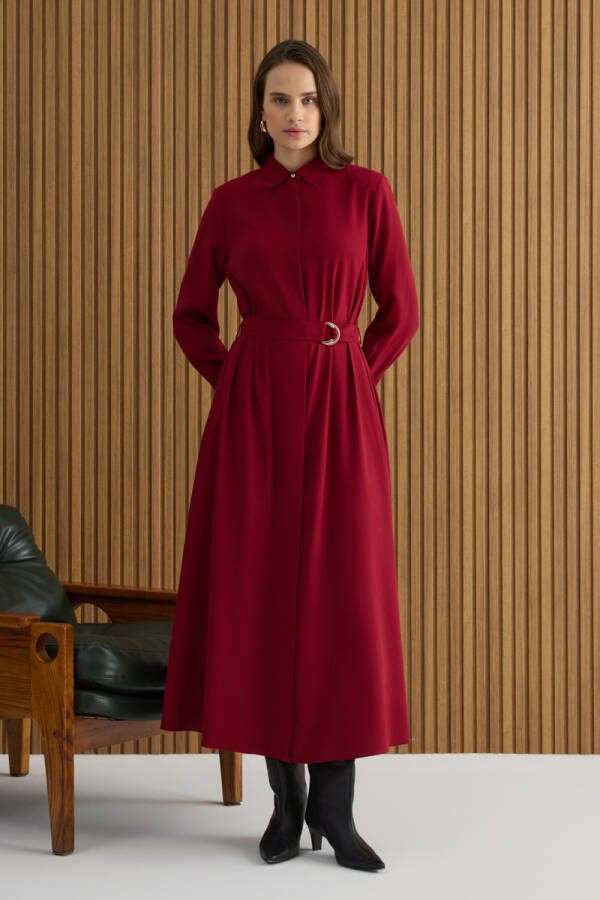 Bordo Metal Tokalı Modal Elbise - 3