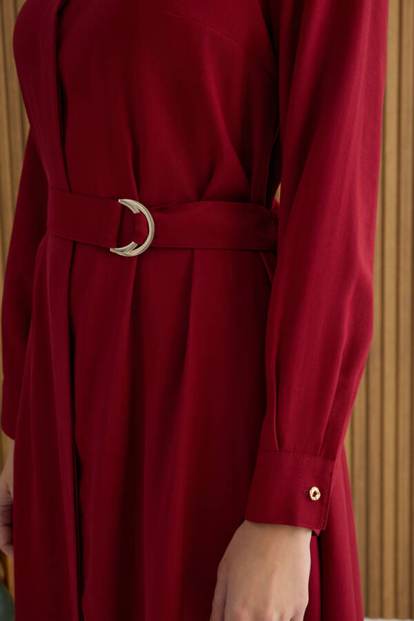 Bordo Metal Tokalı Modal Elbise - 6