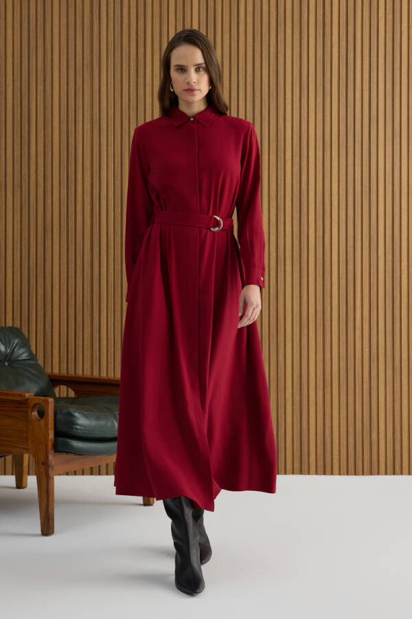 Bordo Metal Tokalı Modal Elbise - Aker