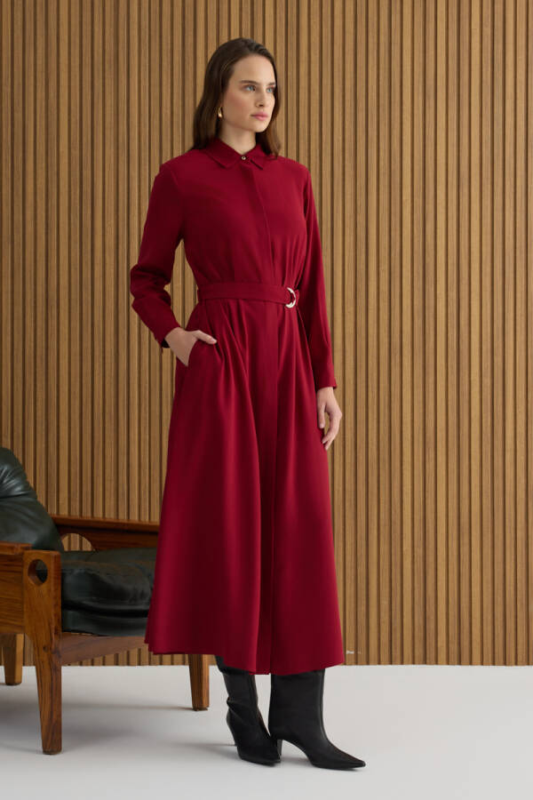 Bordo Metal Tokalı Modal Elbise - 4
