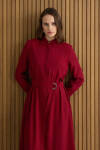 Bordo Metal Tokalı Modal Elbise - 5
