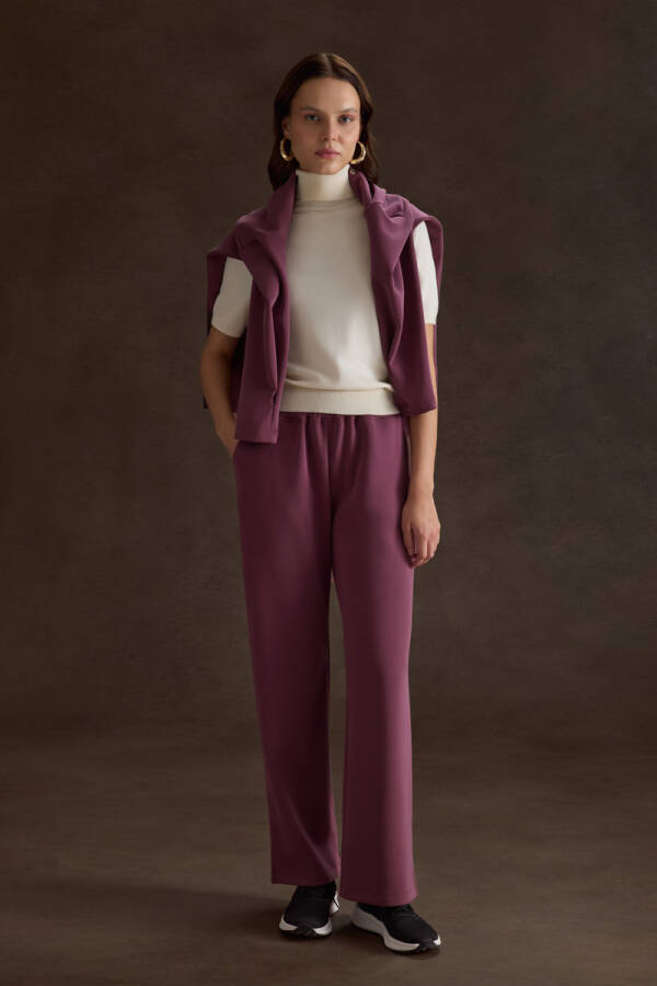 Bordo Örme Modal Beli Lastikli Pantolon - Aker