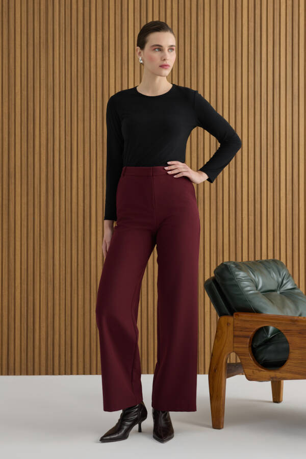 Bordo Paçası Yırtmaçlı Dokuma Pantolon - Aker