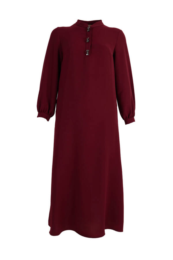 Bordo Patı İşleme Detaylı Elbise - 1