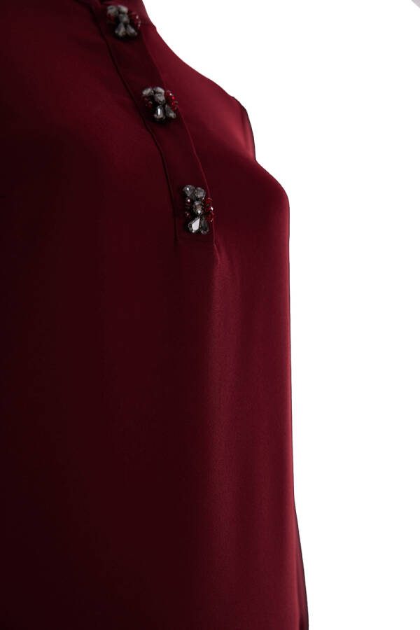 Bordo Patı İşleme Detaylı Elbise - 2