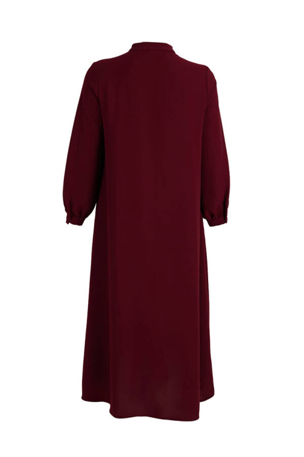 Bordo Patı İşleme Detaylı Elbise - 3