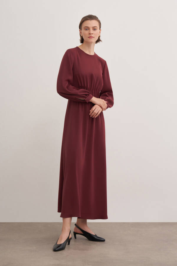 Bordo Pile Detaylı Elbise - Aker (1)