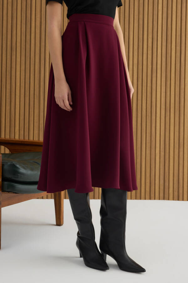 Bordo Pileli Dokuma Etek - 4