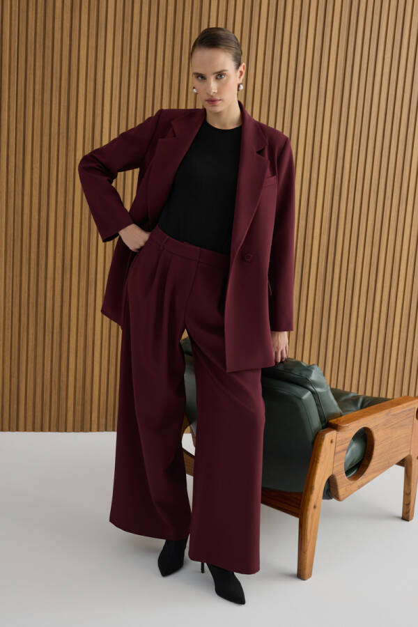 Bordo Pileli Pantolon - Aker