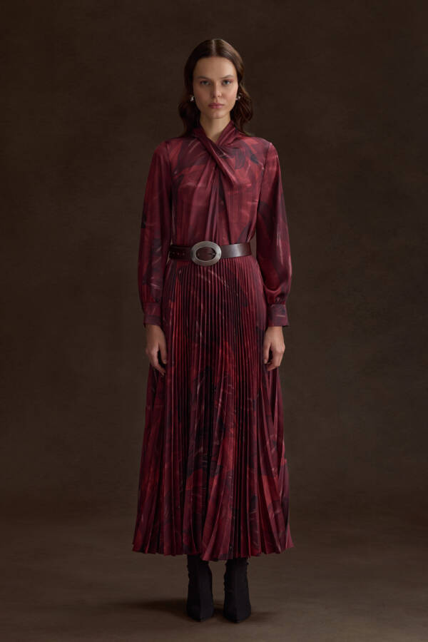 Bordo Piliseli Desenli Etek - 3