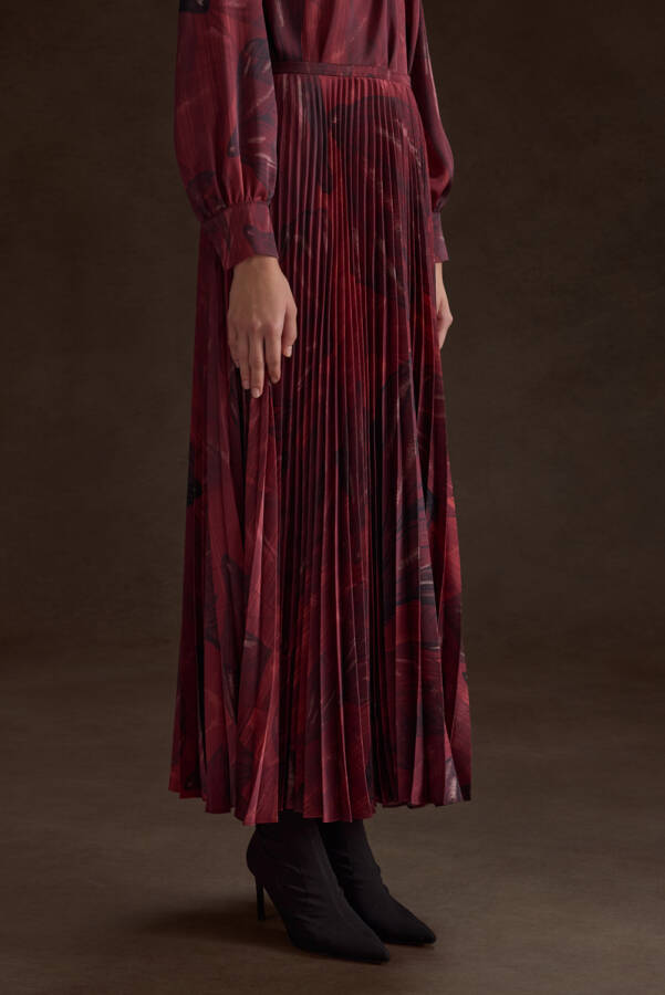 Bordo Piliseli Desenli Etek - 6