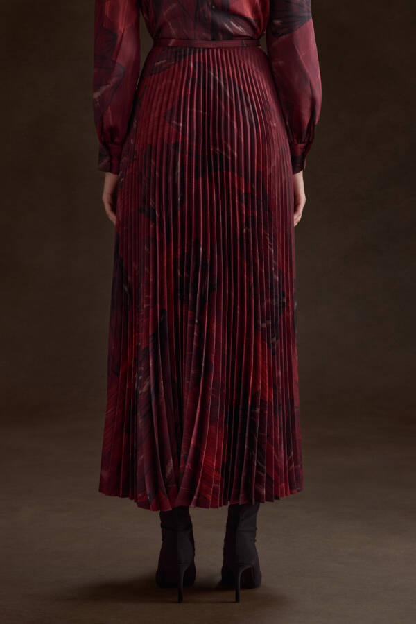 Bordo Piliseli Desenli Etek - 7